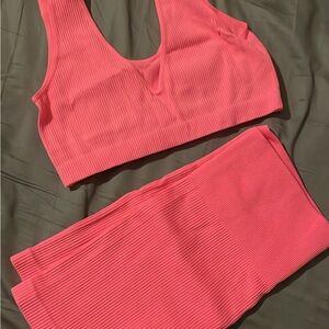 Pink Ribbed Two-Piece Set